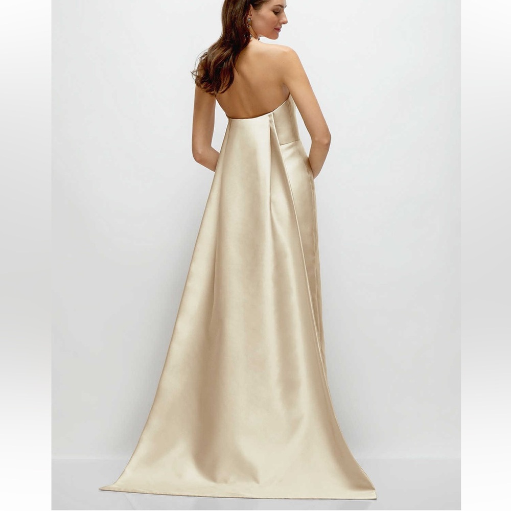 ALFRED SUNG Strapless Satin Maxi Gown in Champagne - Picture 3 of 10